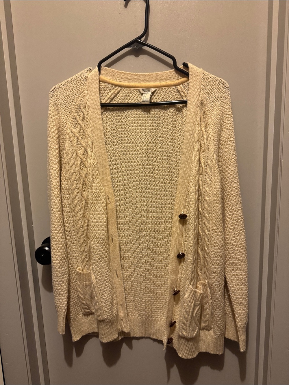 Forever 21 Cream Cable Knit Button-Front Cardigan